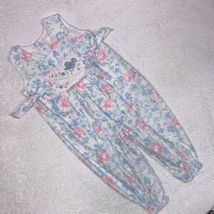 Vintage baby togs floral, bluebird, side tie bubble romper 18m